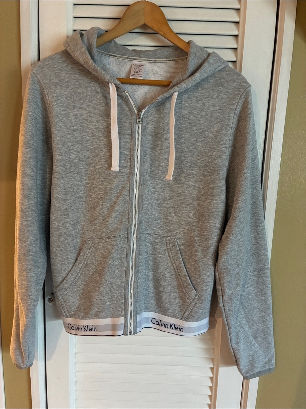 Calvin Klein Light Gray Zip Hoodie with Branded Hem